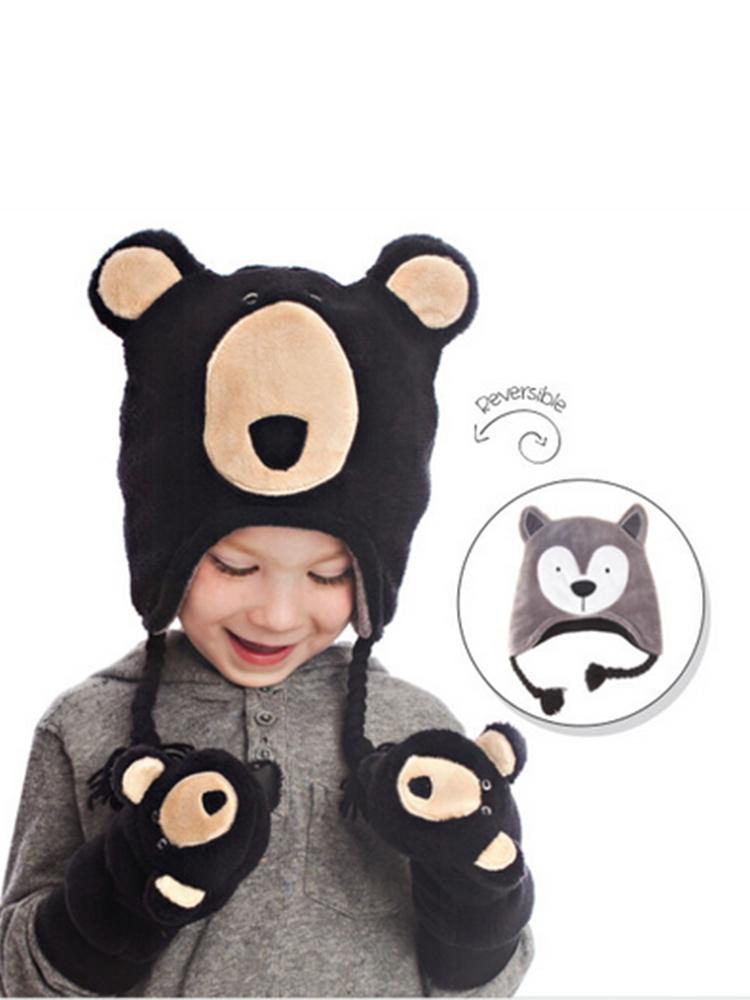 Flapjack Kids - Reversible Winter Hat - Wolf & Bear - 6 months to 6 years - Stylemykid.com