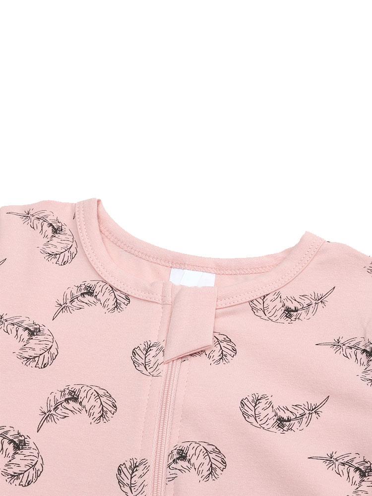 Floating Feathers - Pink Baby Zip Sleepsuit with Hand & Feet Cuffs - Stylemykid.com