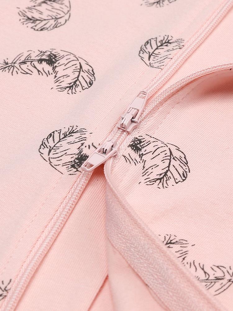 Floating Feathers - Pink Baby Zip Sleepsuit with Hand & Feet Cuffs - Stylemykid.com