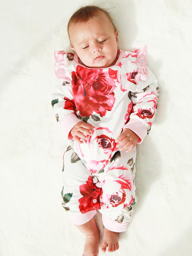 White and Pink Flowers Floral Printed Playsuit for Baby Girl - Stylemykid.com