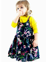Floral Pinafore Girls Dress and Ribbed Long Sleeve Top - Navy and Yellow - Stylemykid.com