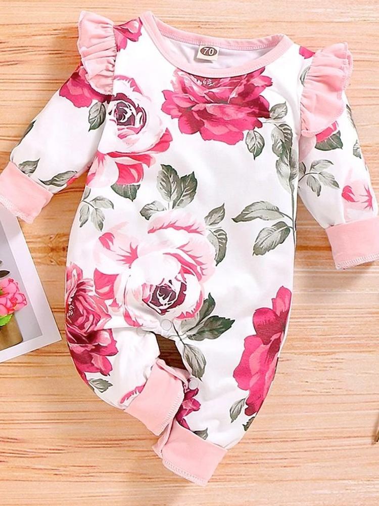 White and Pink Flowers Floral Printed Playsuit for Baby Girl - Stylemykid.com