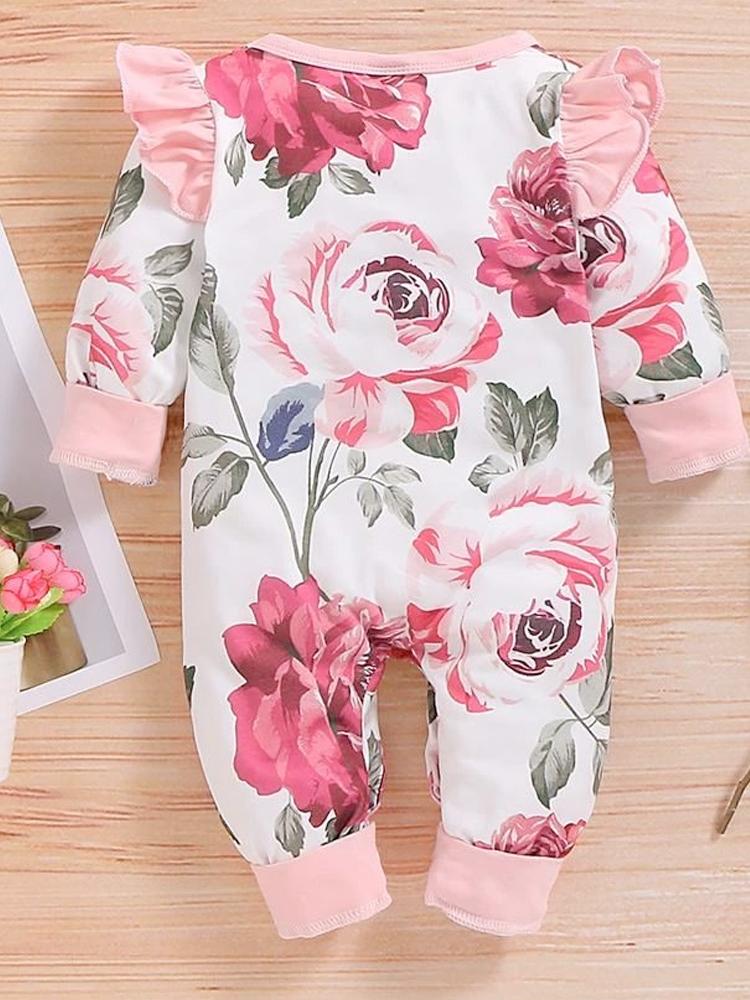 White and Pink Flowers Floral Printed Playsuit for Baby Girl - Stylemykid.com