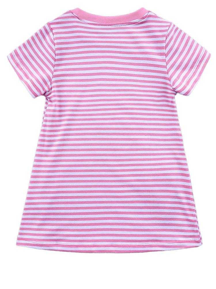 Floral Bird - Girls Short Sleeve Striped Pink & White Dress - Stylemykid.com