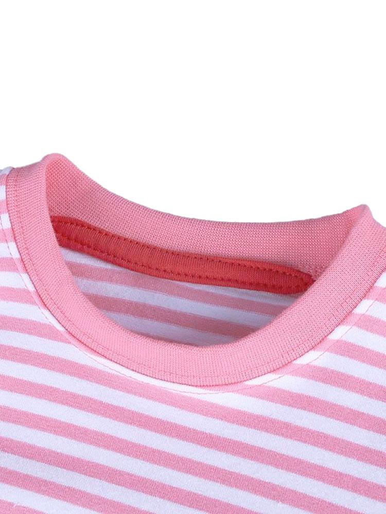 Floral Bird - Girls Short Sleeve Striped Pink & White Dress - Stylemykid.com