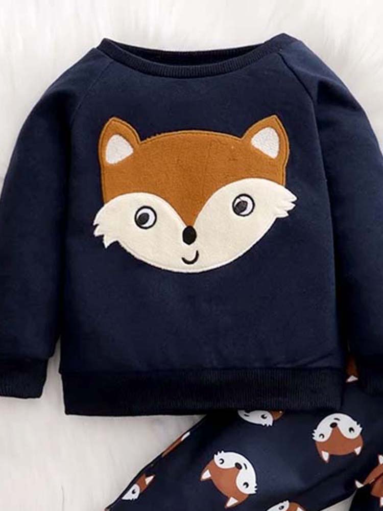 Dark Blue Baby & Toddler Fox Face Sweater & Bottoms - 2 Piece Outfit - 3 to 12M - Stylemykid.com