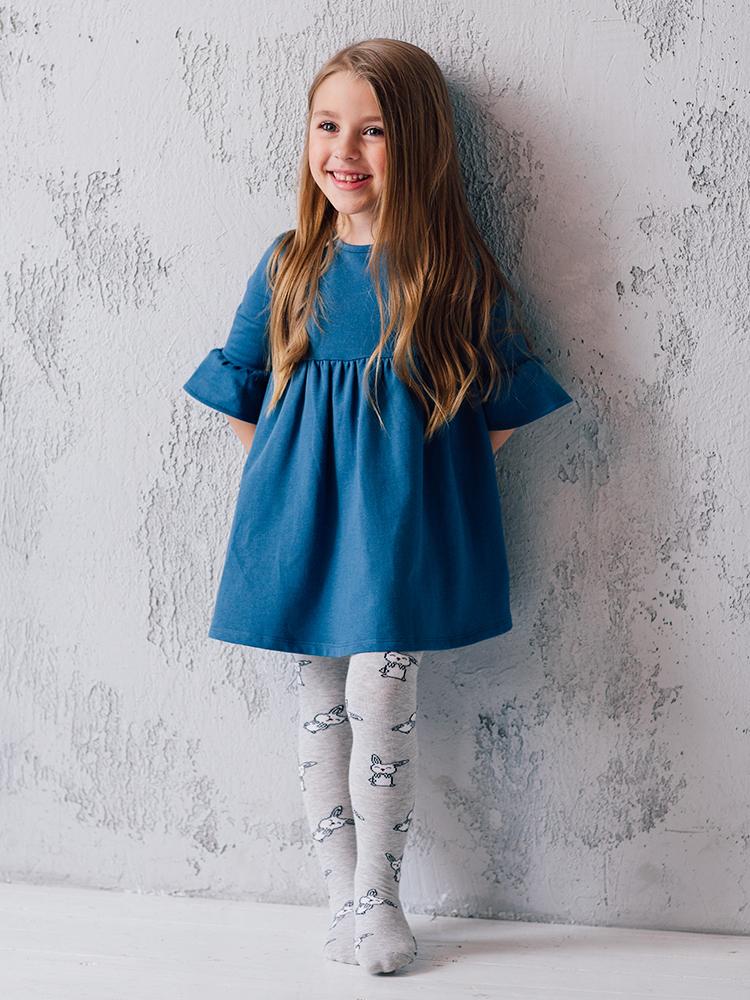 Artie - French Terry Frill Tunic Dress - Girls Cornflower Blue Dress 6 to 9 months - Stylemykid.com