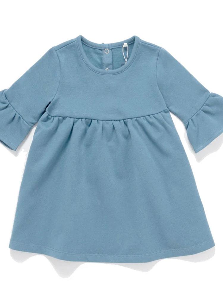 Artie - French Terry Frill Tunic Dress - Girls Cornflower Blue Dress 6 to 9 months - Stylemykid.com