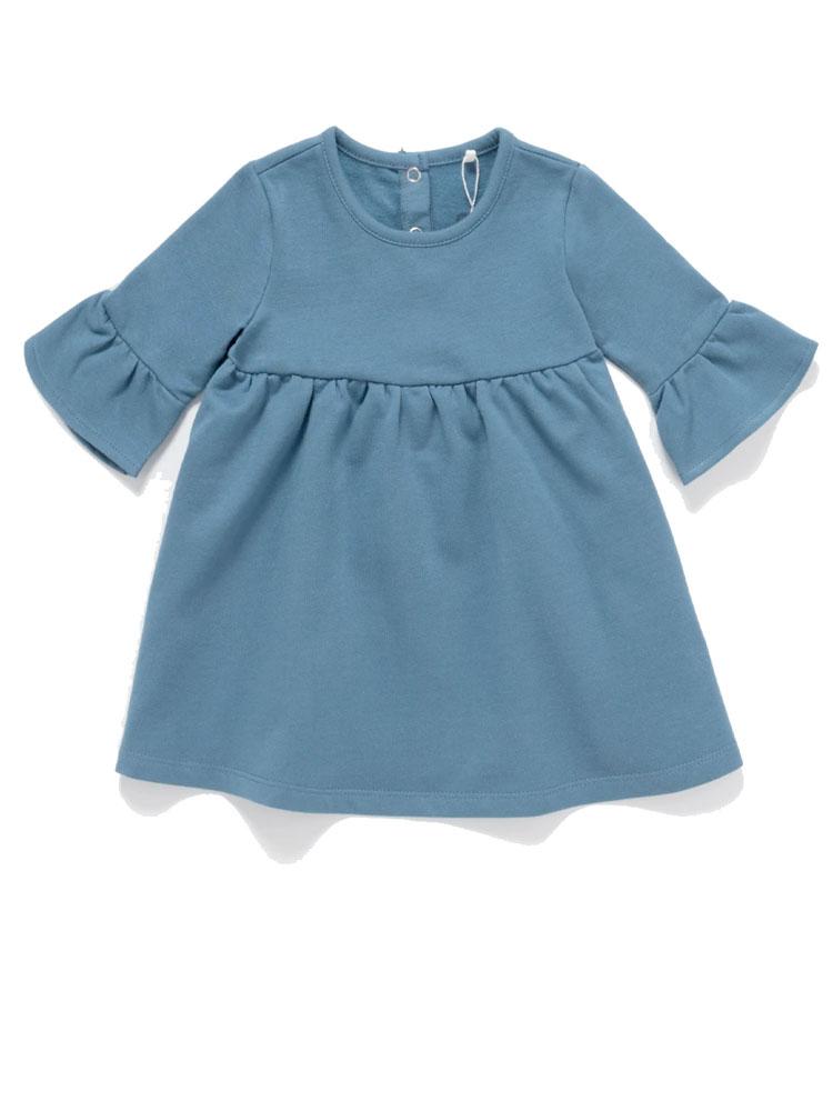 Artie - French Terry Frill Tunic Dress - Girls Cornflower Blue Dress 6 to 9 months - Stylemykid.com