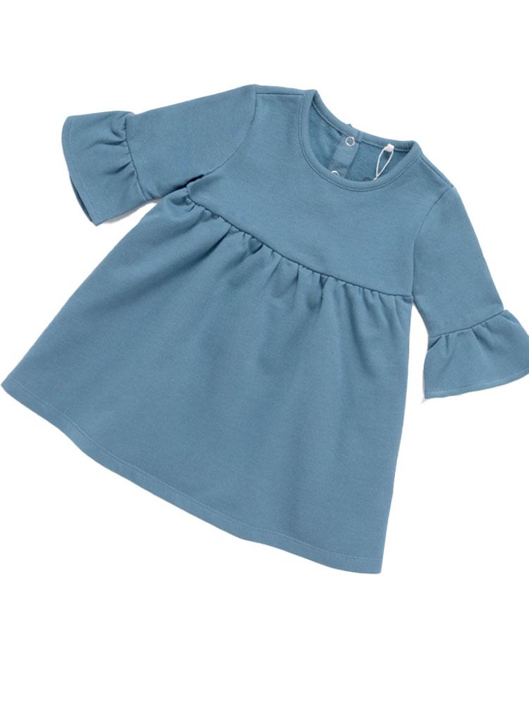 Artie - French Terry Frill Tunic Dress - Girls Cornflower Blue Dress 6 to 9 months - Stylemykid.com