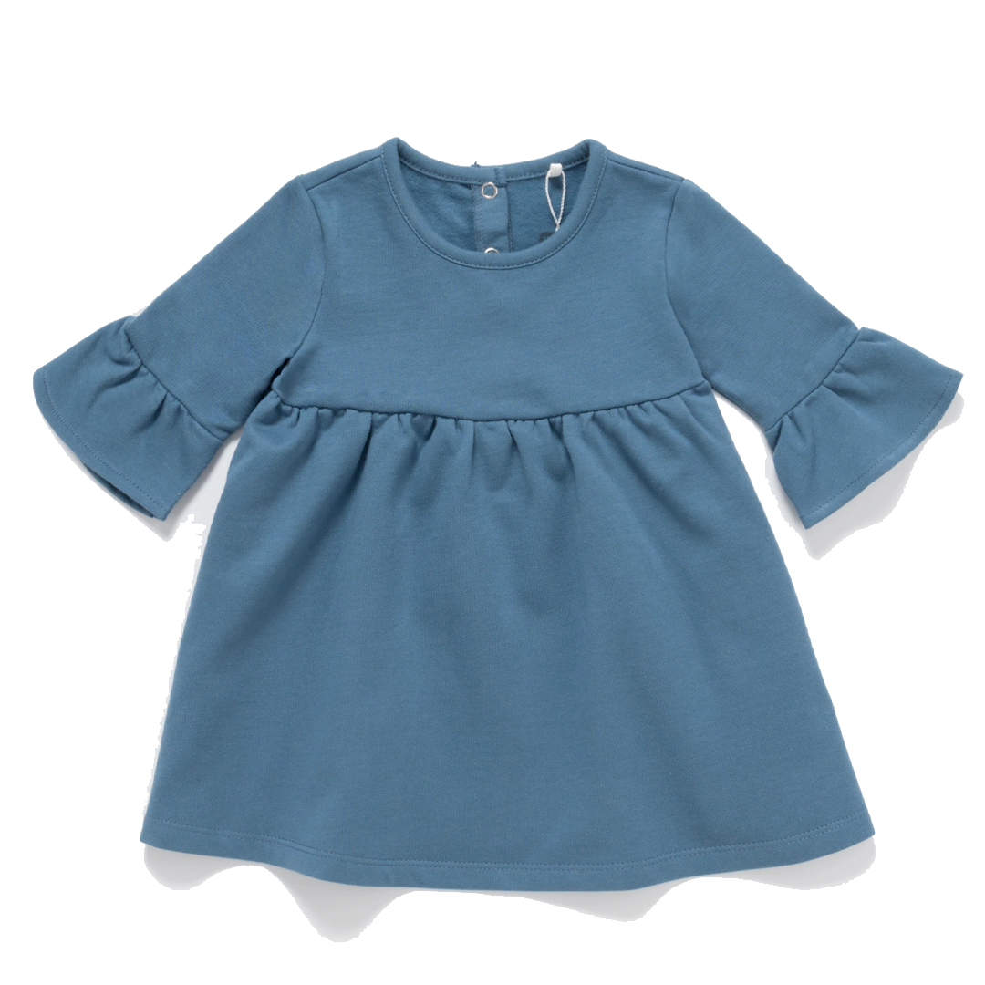 Artie - French Terry Frill Tunic Dress - Girls Cornflower Blue Dress 6 to 9 months - Stylemykid.com