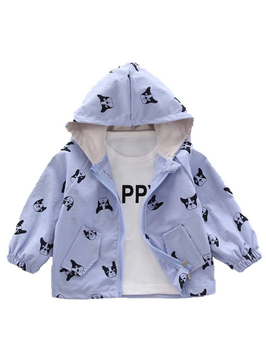 Frenchie Dog Print Baby and Childrens Hooded Jacket - Blue 12M to 5Y - Stylemykid.com