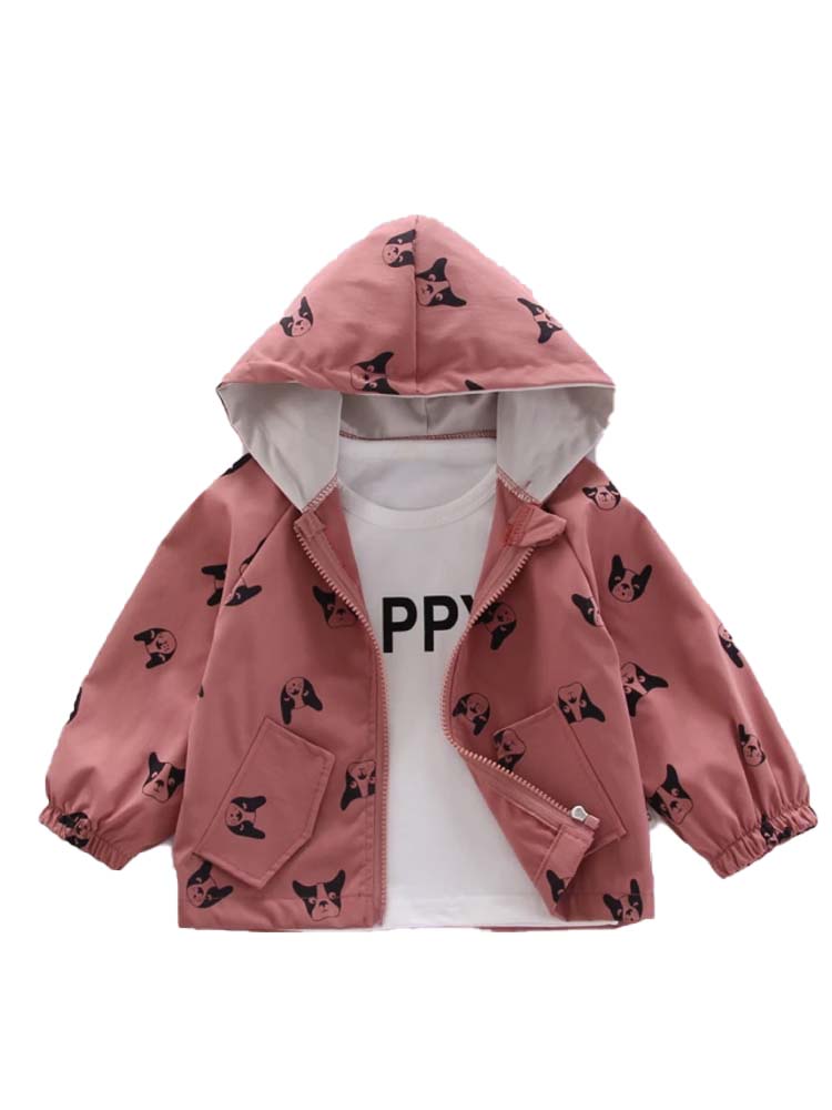 Frenchie Dog Print Baby and Childrens Hooded Jacket - Red 12M to 5Y - Stylemykid.com