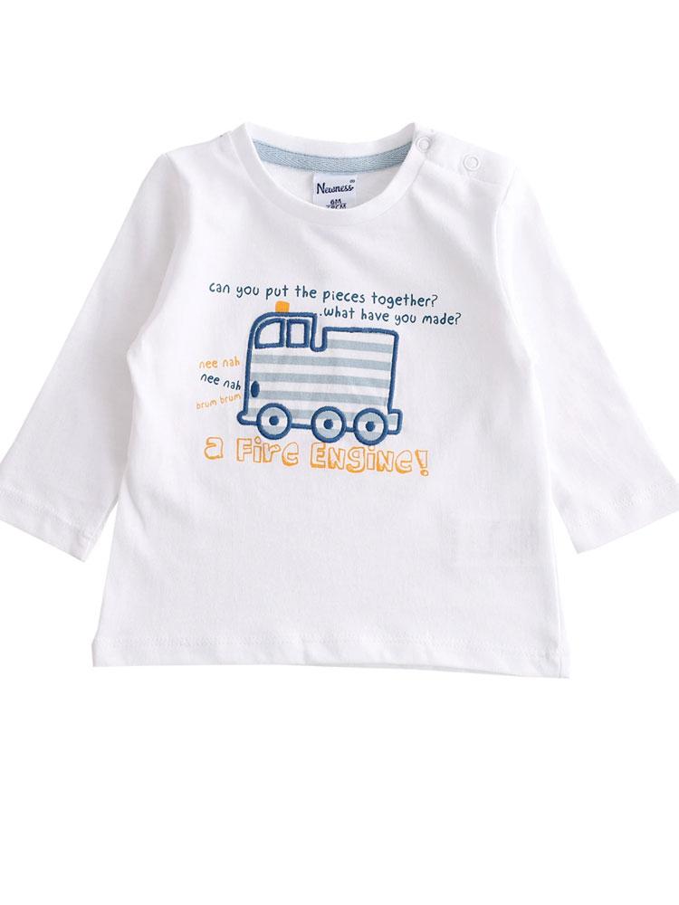 Friendly Fire Engine - Long Sleeved White Boys Top with Fire Engine Design from 3 months - Stylemykid.com