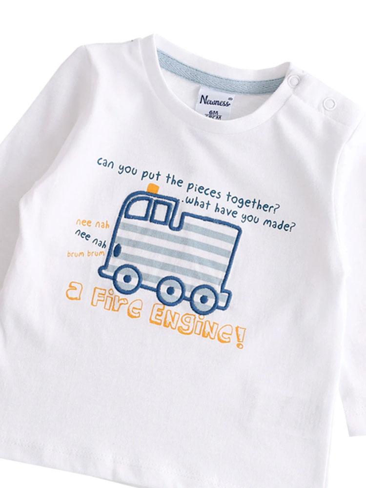 Friendly Fire Engine - Long Sleeved White Boys Top with Fire Engine Design from 3 months - Stylemykid.com