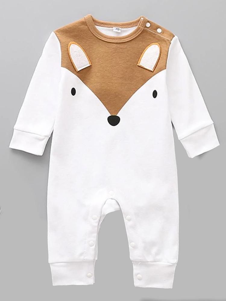 Friendly Fox Face White Baby Sleepsuit - Stylemykid.com