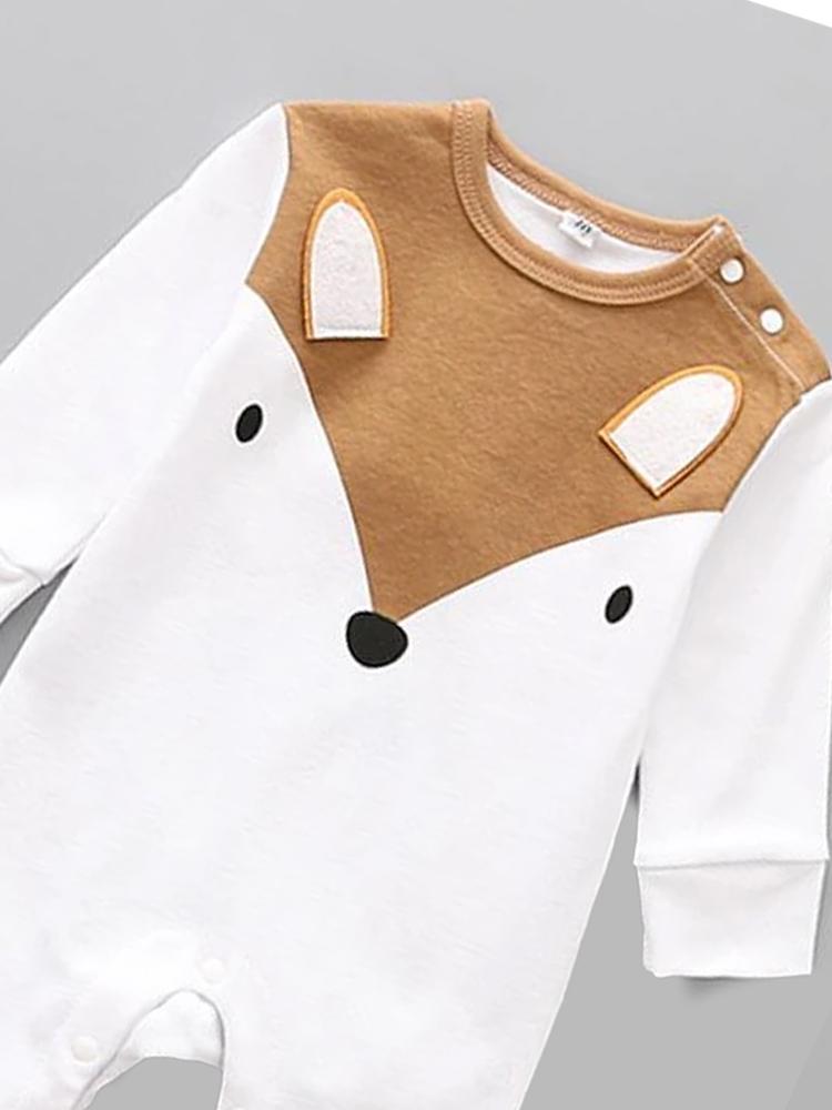 Friendly Fox Face White Baby Sleepsuit - Stylemykid.com