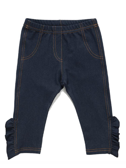 Artie - Girls Denim Blue Frill Leggings - Stylemykid.com