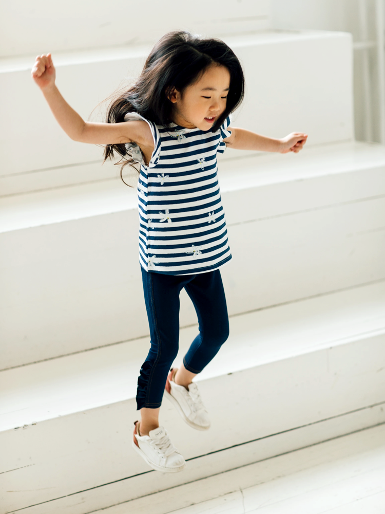 Artie - Girls Denim Blue Frill Leggings - Stylemykid.com