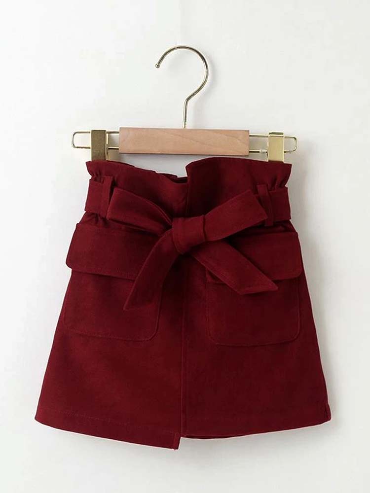 Girls Burgundy Bow Pocket Skirt - 2-6 Years - Stylemykid.com