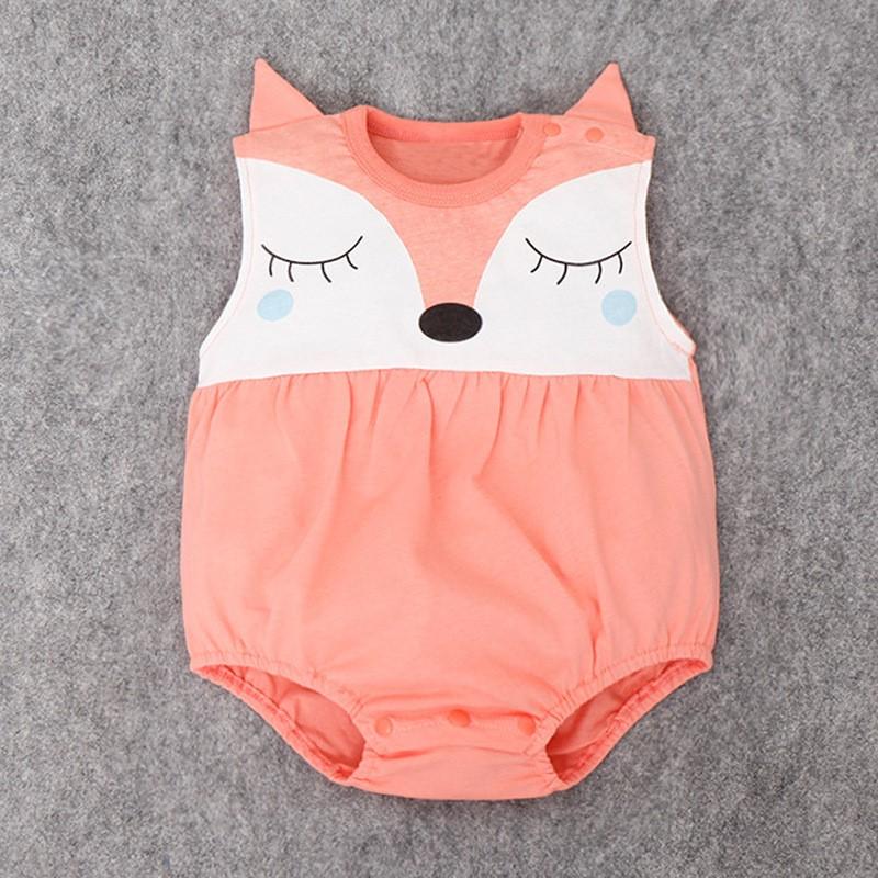 Blushing Fox Romper - Coral and White Fox Face Design 18 to 24 Months - Stylemykid.com
