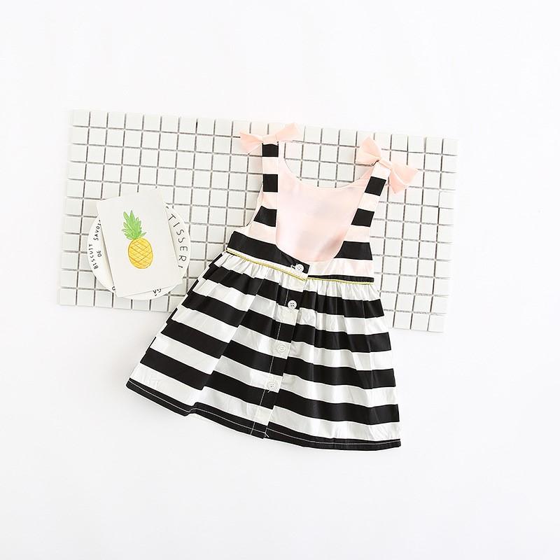 Dip Back Stripes & Bows Dress - Girls Black and White Striped Dress 6 to 18 Months - Stylemykid.com