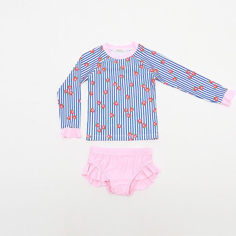 Girls 2 Piece Frilled Swimming Costume in Strawberry Stripe 4 to 5Y - Stylemykid.com