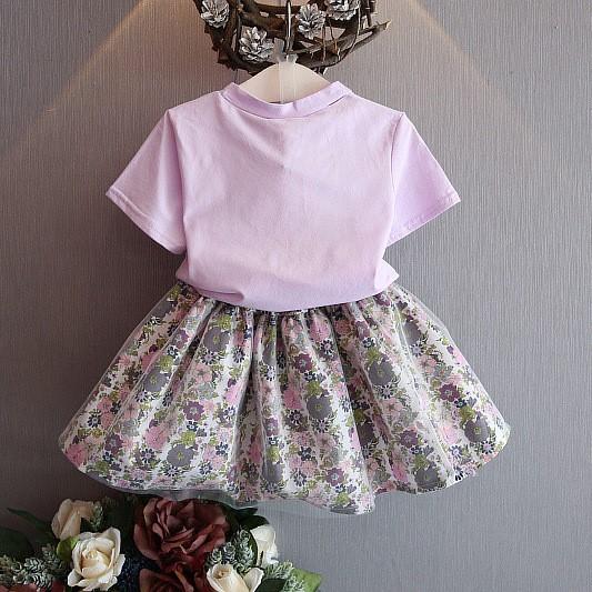 Girls Pastel Floral Top and Tutu Skirt Set in 5 to 7 Years - Stylemykid.com