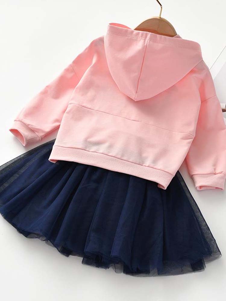 Hoody & Tutu Skirt Girls 2 Piece Outfit - Pink & Navy - 18 Months to 4 Years - Stylemykid.com