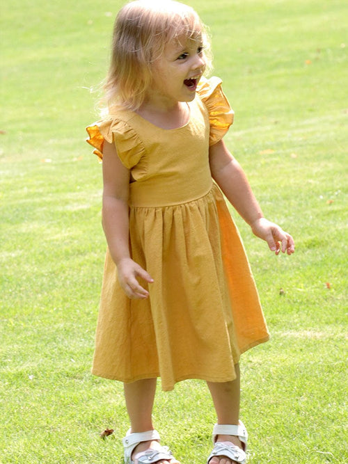 Gold Tie Bow Back Girls Party Dress - 6m to 4y - Stylemykid.com