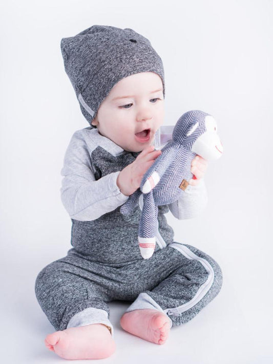 Juddlies - Organic Baby Playsuit Sleepsuit with Double Zip - Raglan Collection - Graphite Black/Grey - Stylemykid.com