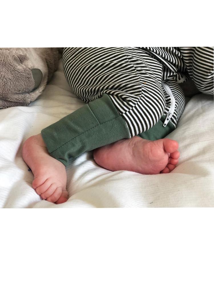 Green Monochrome Stripes Baby Zip Sleepsuit with Hand & Feet Cuffs - Stylemykid.com
