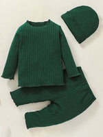 Dark Green Ribbed Top, Bottoms and Matching Hat - 3 Piece Baby Outfit - 9 to 24 Months - Stylemykid.com