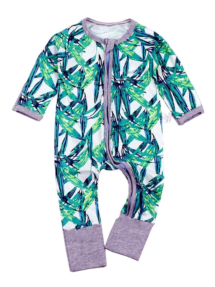 Green Blue Tropical Baby Zip Sleepsuit with Hand & Feet Cuffs - Stylemykid.com