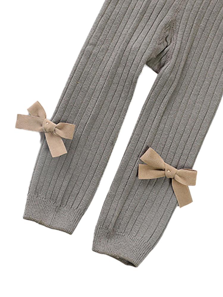 Grey Ribbon Bow Ribbed Footless Girls Tights/ Leggings - Stylemykid.com