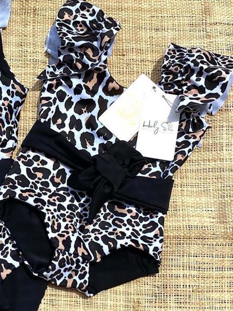 Holy She - Girls Ruffled One Piece Black and White Animal Print Swim Suit - 1 to 6 years - Stylemykid.com