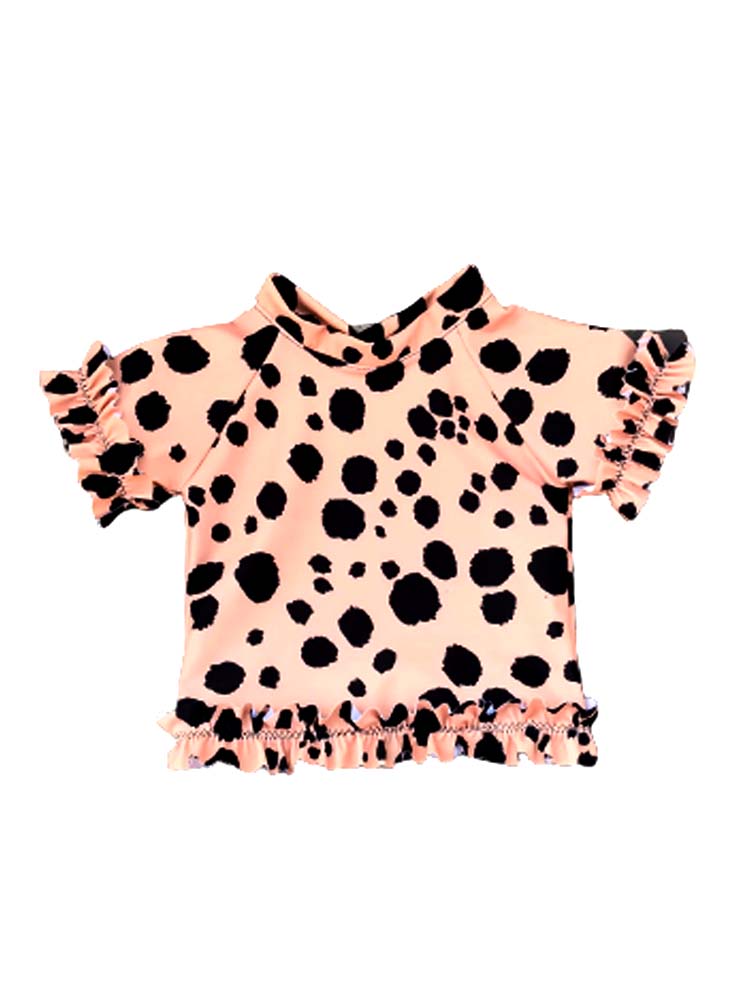 Holy She - Girls Frilled UV Swim Top - Animal Print Sand and Black - 1 to 6 Years - Stylemykid.com
