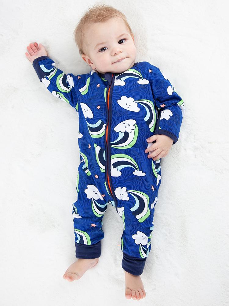 Happy Clouds Blue Baby Zip Sleepsuit with Hand & Feet Cuffs - Stylemykid.com