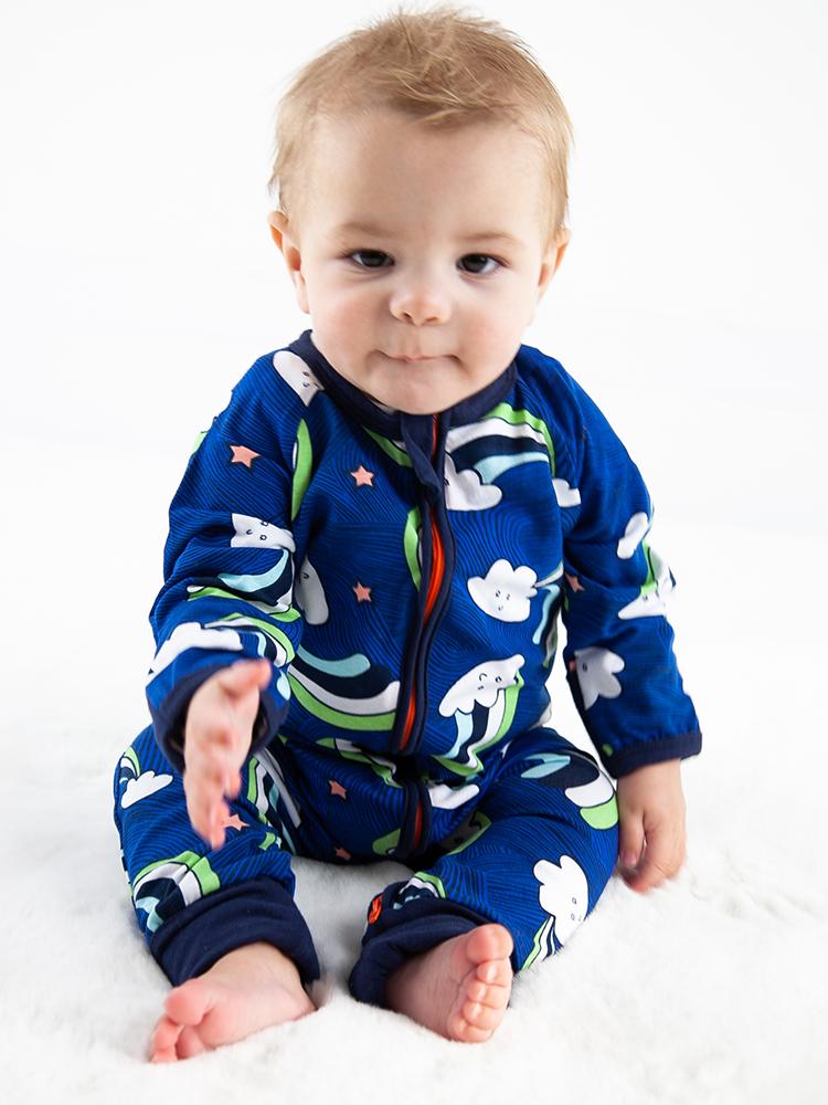 Happy Clouds Blue Baby Zip Sleepsuit with Hand & Feet Cuffs - Stylemykid.com