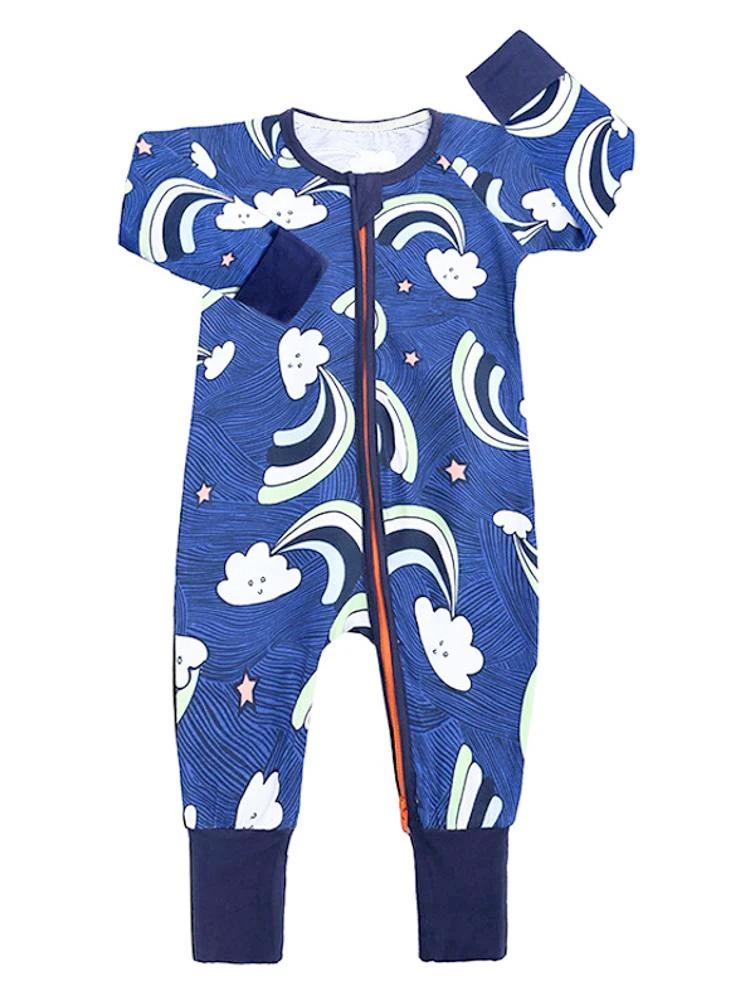 Happy Clouds Blue Baby Zip Sleepsuit with Hand & Feet Cuffs - Stylemykid.com