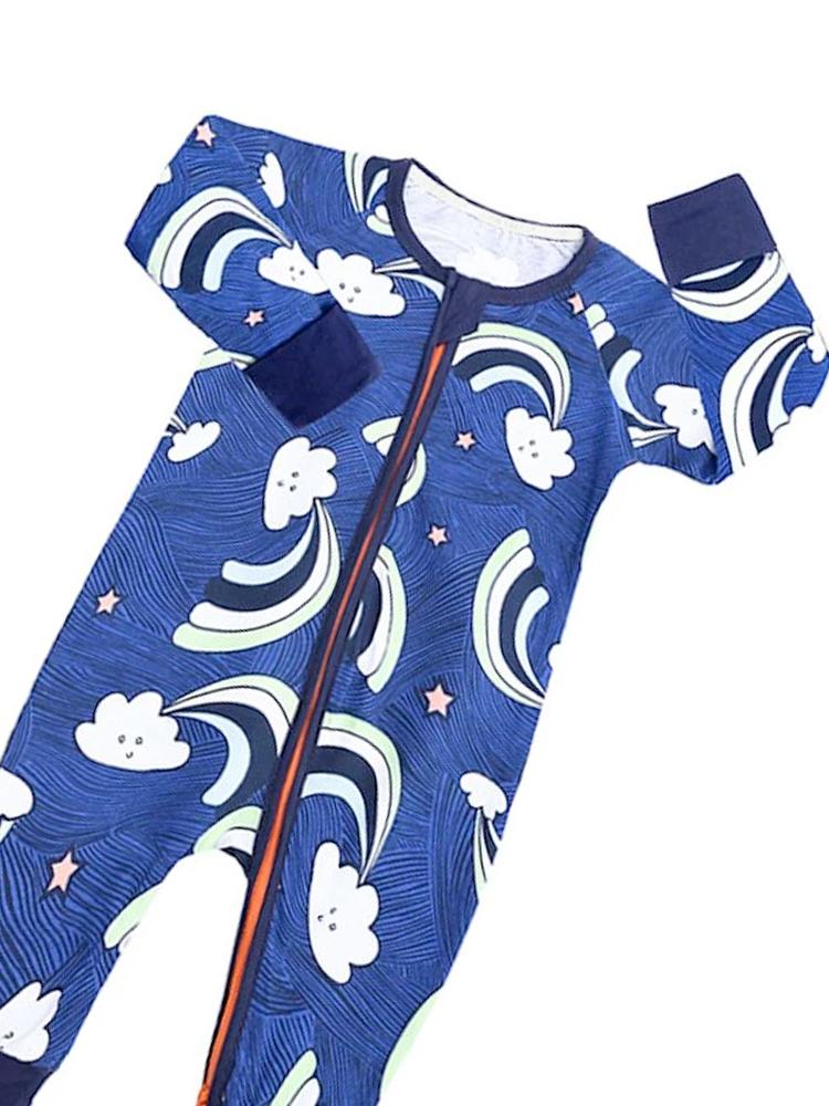 Happy Clouds Blue Baby Zip Sleepsuit with Hand & Feet Cuffs - Stylemykid.com