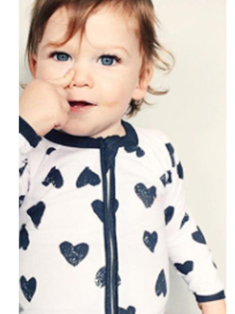 Happy Hearts - White and Black Baby Zip Sleepsuit with Hand & Feet Cuffs - Stylemykid.com