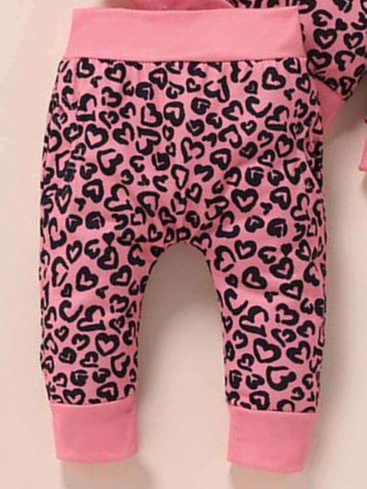 Baby Girl Hot Pink Leopard Hearts Print Top, Joggers & Headband - 3 Piece Outfit - Stylemykid.com