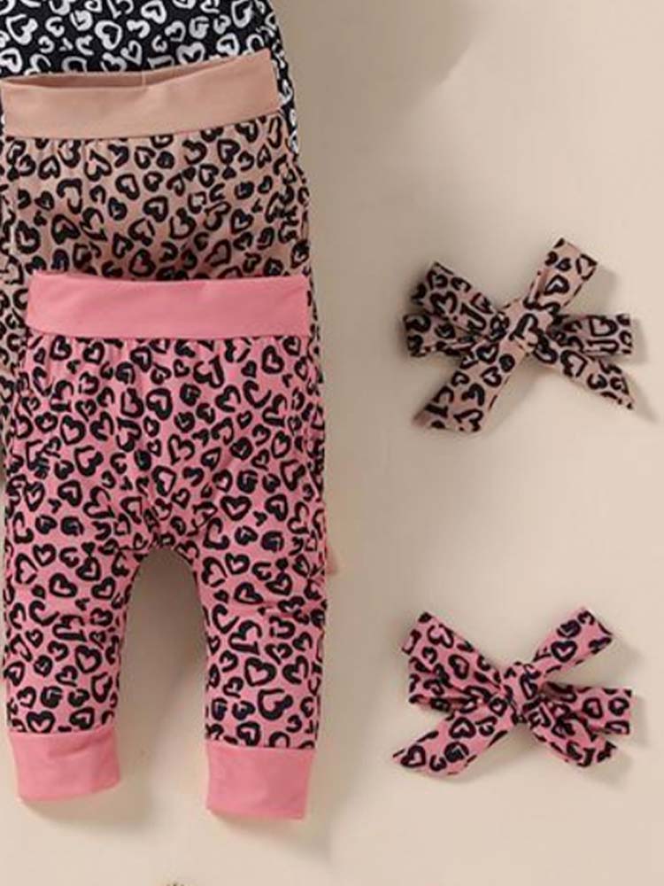 Baby Girl Hot Pink Leopard Hearts Print Top, Joggers & Headband - 3 Piece Outfit - Stylemykid.com