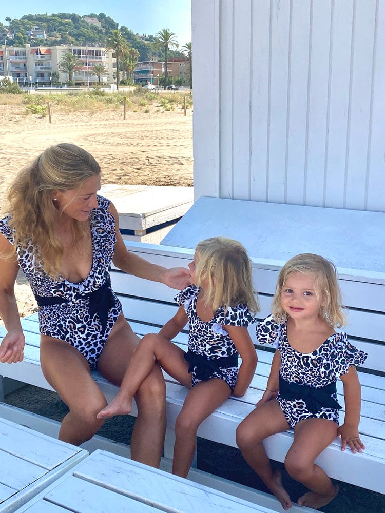 Holy She - Girls Ruffled One Piece Black and White Animal Print Swim Suit - 1 to 6 years - Stylemykid.com