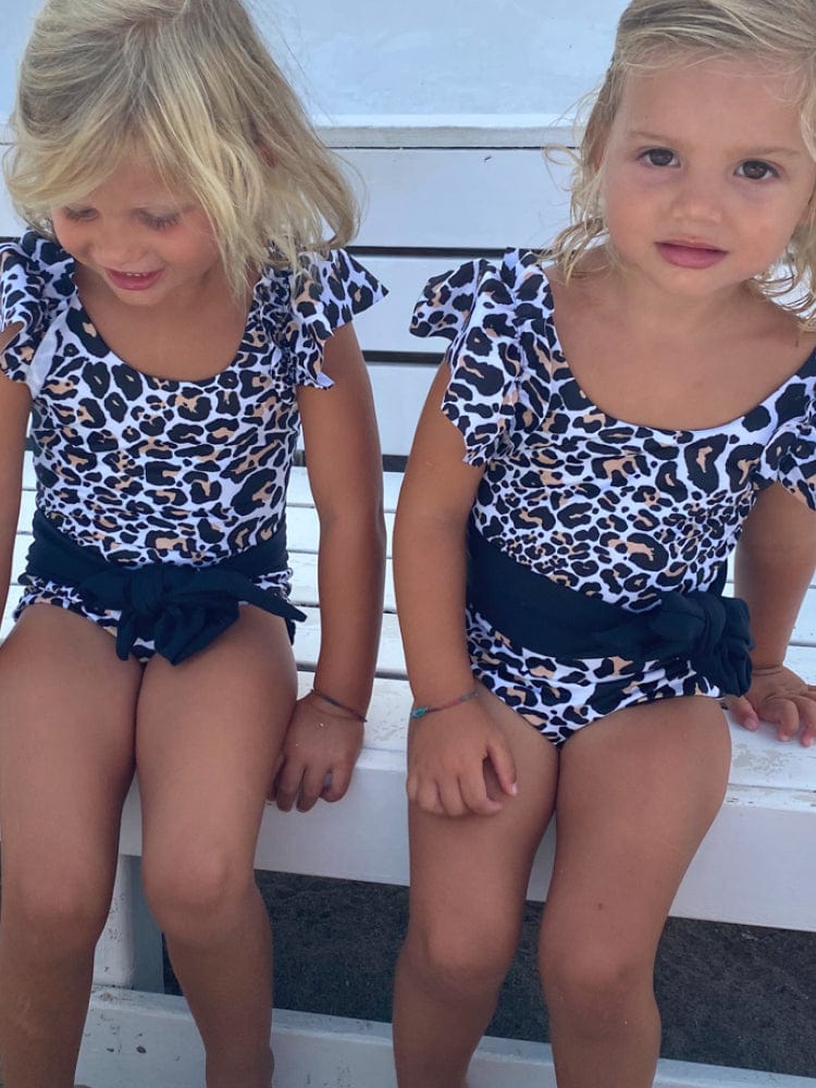 Holy She - Girls Ruffled One Piece Black and White Animal Print Swim Suit - 1 to 6 years - Stylemykid.com