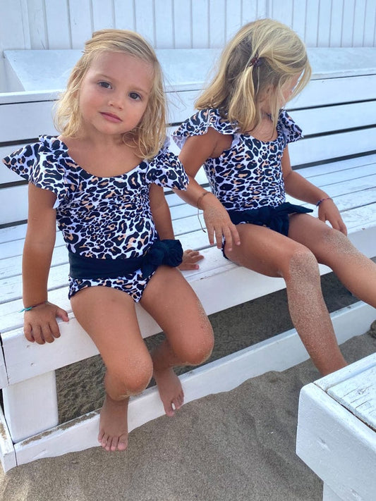 Holy She - Girls Ruffled One Piece Black and White Animal Print Swim Suit - 1 to 6 years - Stylemykid.com