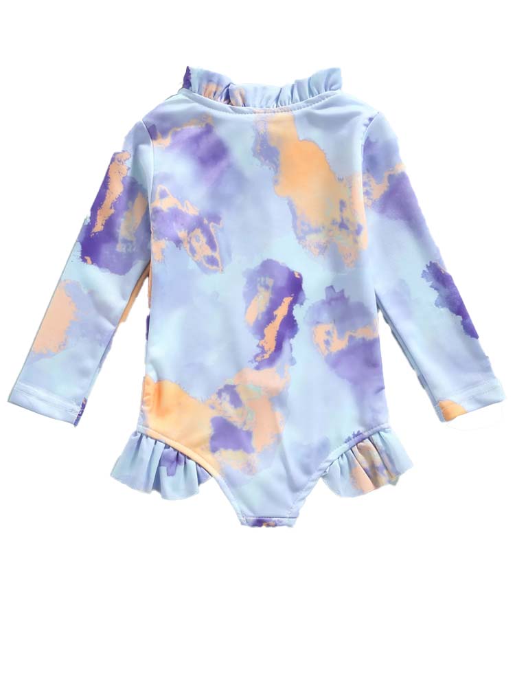 Girls Long Sleeve Swimsuit - Tie Dye Ruffle - Huckleberry Sorbet - Stylemykid.com