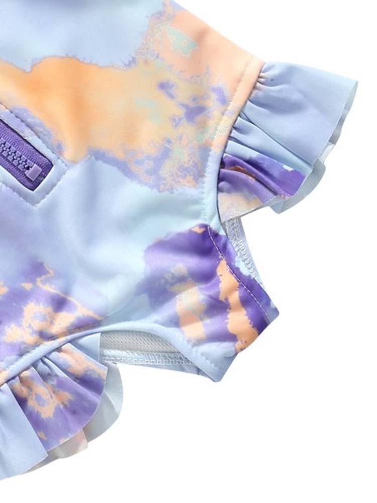 Girls Long Sleeve Swimsuit - Tie Dye Ruffle - Huckleberry Sorbet - Stylemykid.com