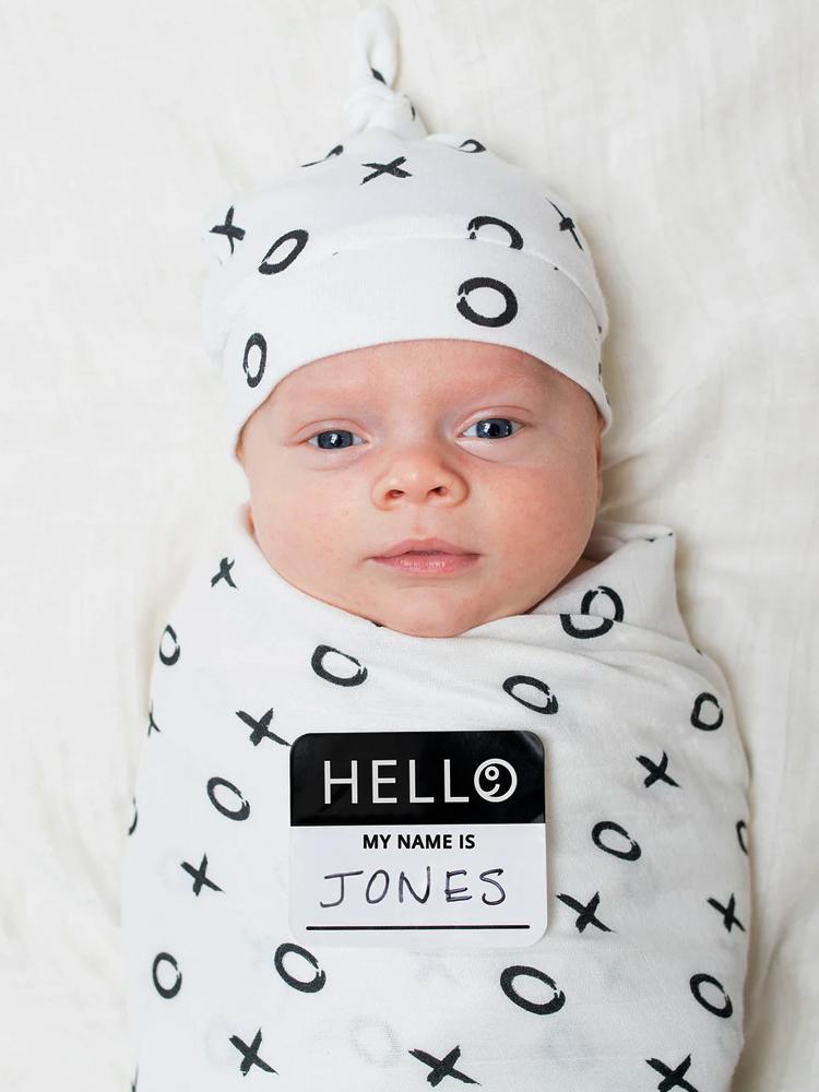 Hat And Swaddle Blanket Hello World Set For New Born By Lulujo Hugs & Kisses